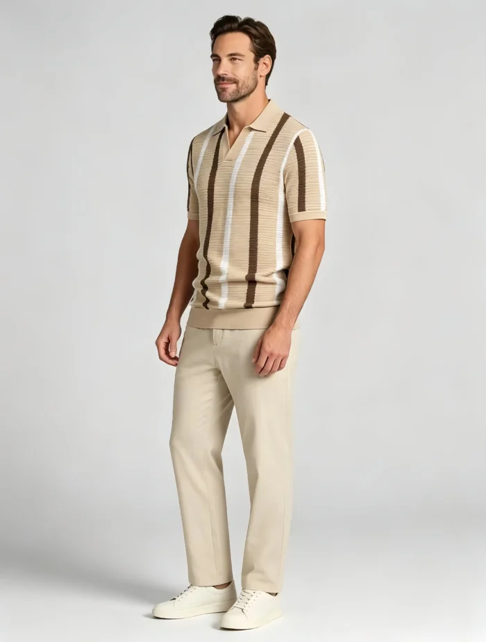 Men's Striped Mesh Notch Knit Polo - Image 11