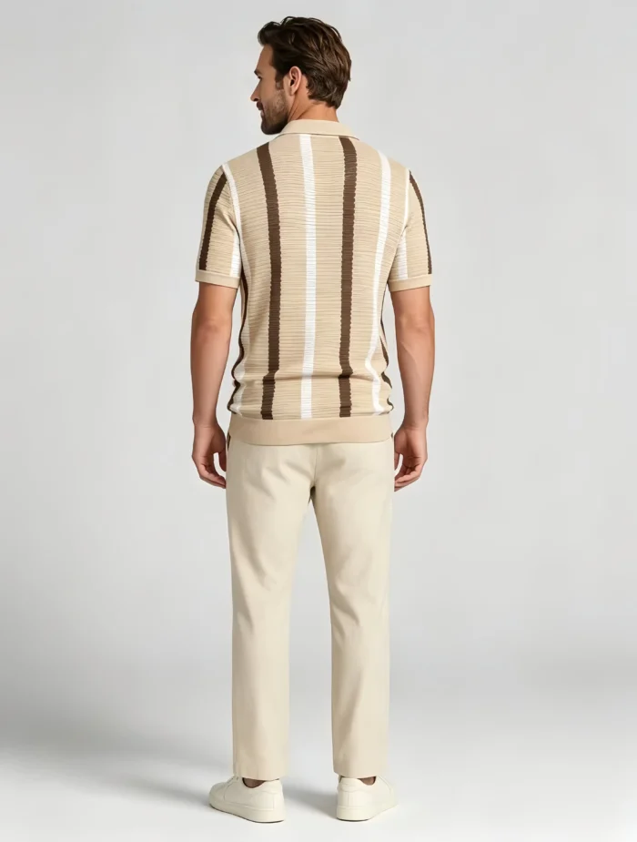 Men's Striped Mesh Notch Knit Polo - Image 10