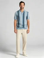 Men's Striped Mesh Notch Knit Polo - Image 9