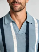 Men's Striped Mesh Notch Knit Polo - Image 8