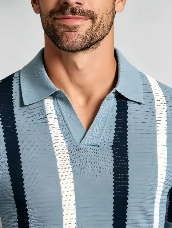 Men's Striped Mesh Notch Knit Polo - Image 8