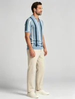 Men's Striped Mesh Notch Knit Polo - Image 7