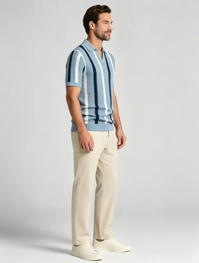 Men's Striped Mesh Notch Knit Polo - Image 7