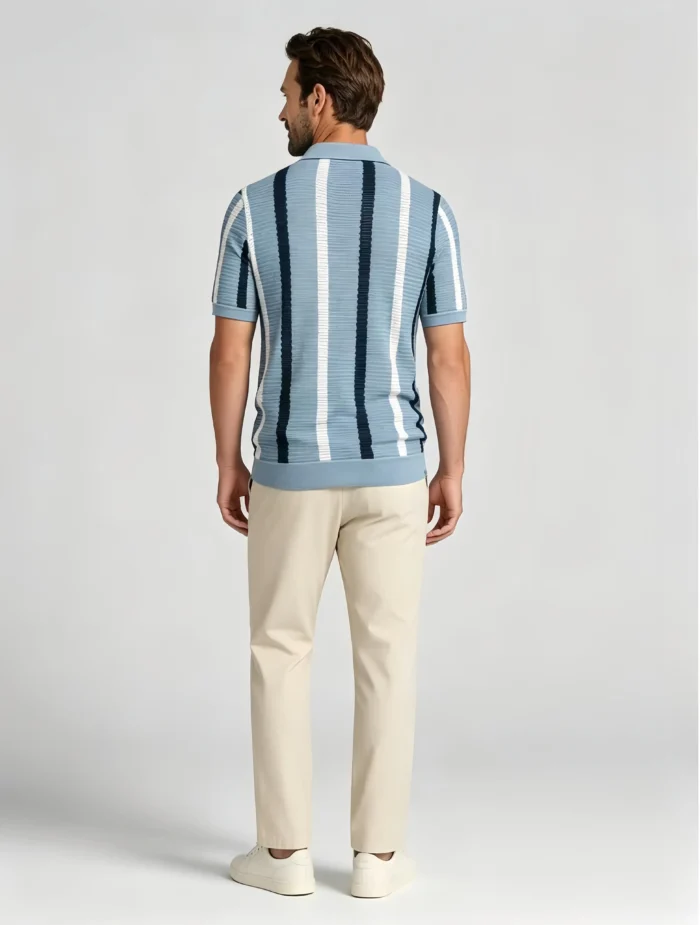 Men's Striped Mesh Notch Knit Polo - Image 6