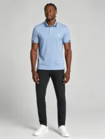 Men's Stretch Sweat Wicking Triple Stripe Trim Embroidered Polo Multi Occasion Travel Summer Top - Image 2