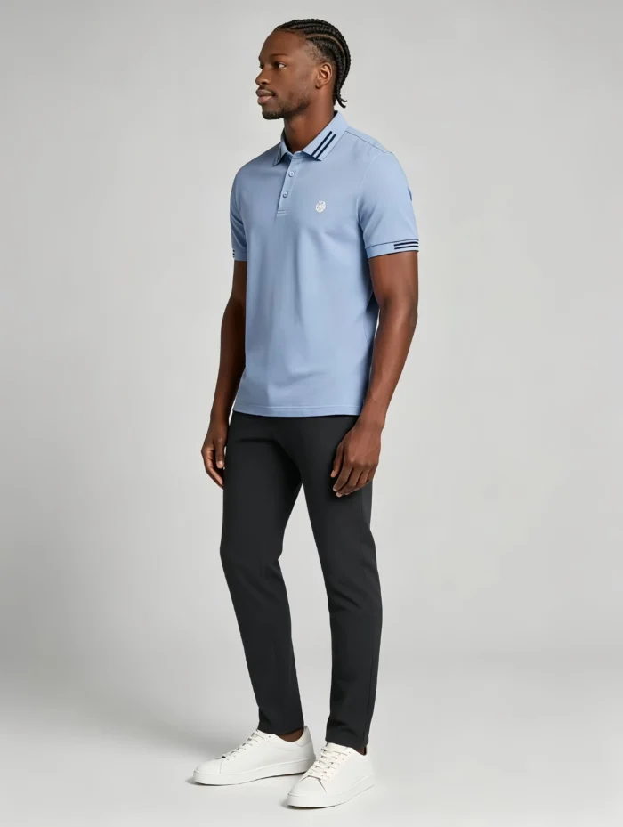 Men's Stretch Sweat Wicking Triple Stripe Trim Embroidered Polo Multi Occasion Travel Summer Top - Image 20