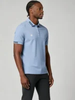 Men's Stretch Sweat Wicking Triple Stripe Trim Embroidered Polo Multi Occasion Travel Summer Top