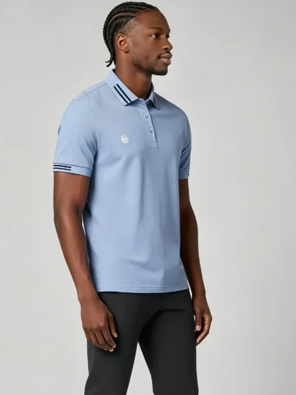 Men's Stretch Sweat Wicking Triple Stripe Trim Embroidered Polo Multi Occasion Travel Summer Top