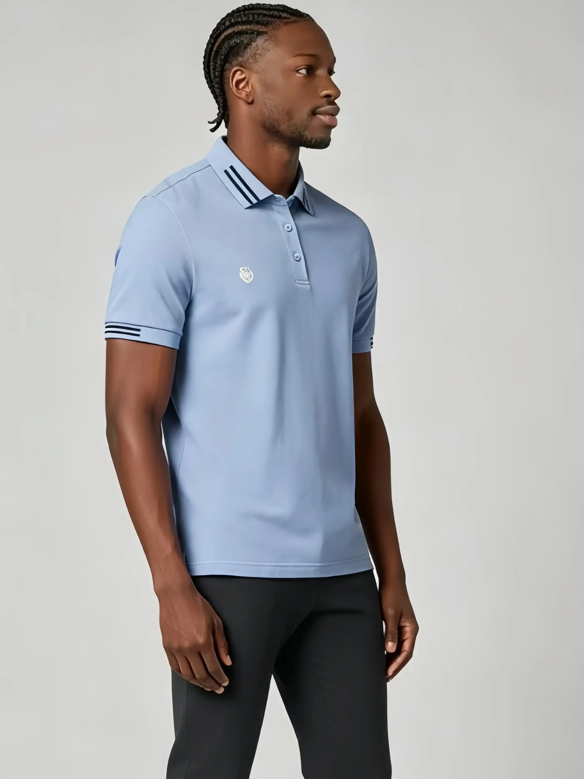微信图片_20260609121417_438_4 Men's Stretch Sweat Wicking Triple Stripe Trim Embroidered Polo Multi Occasion Travel Summer Top - Image 1