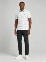 Men's Stretch Sweat Wicking Triple Stripe Trim Embroidered Polo Multi Occasion Travel Summer Top - Image 18