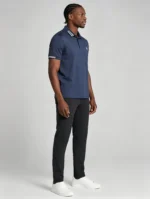 Men's Stretch Sweat Wicking Triple Stripe Trim Embroidered Polo Multi Occasion Travel Summer Top - Image 12