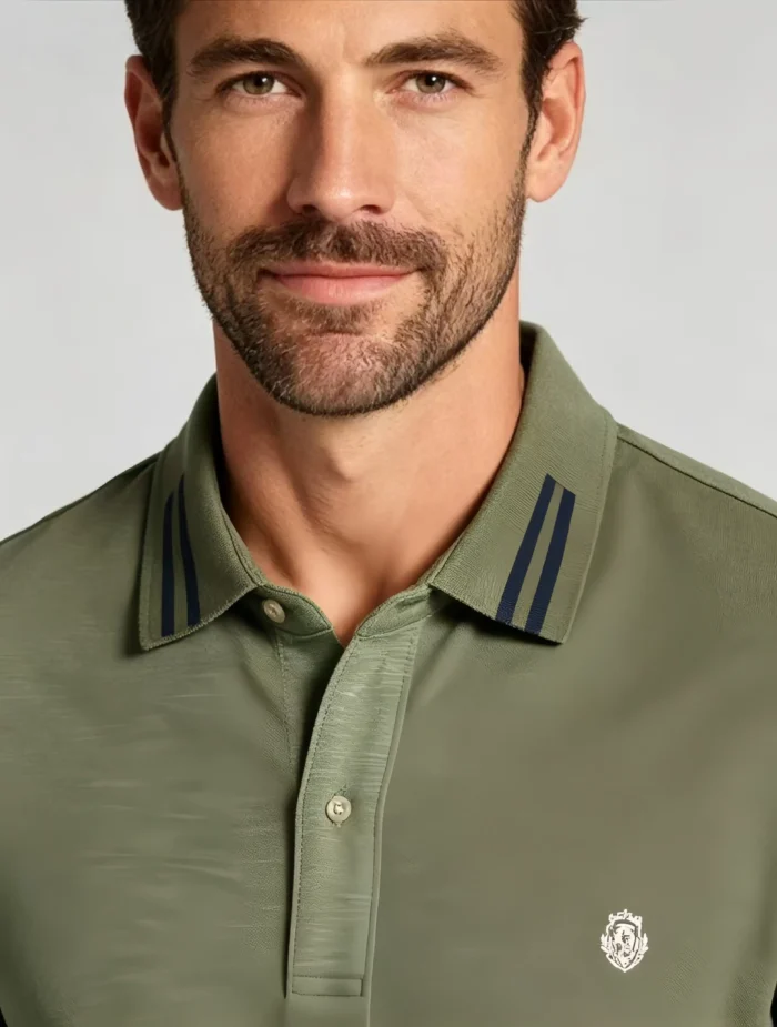 Men's Stretch Sweat Wicking Triple Stripe Trim Embroidered Polo Multi Occasion Travel Summer Top - Image 9