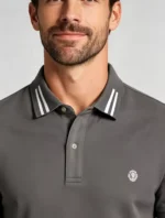 Men's Stretch Sweat Wicking Triple Stripe Trim Embroidered Polo Multi Occasion Travel Summer Top - Image 5
