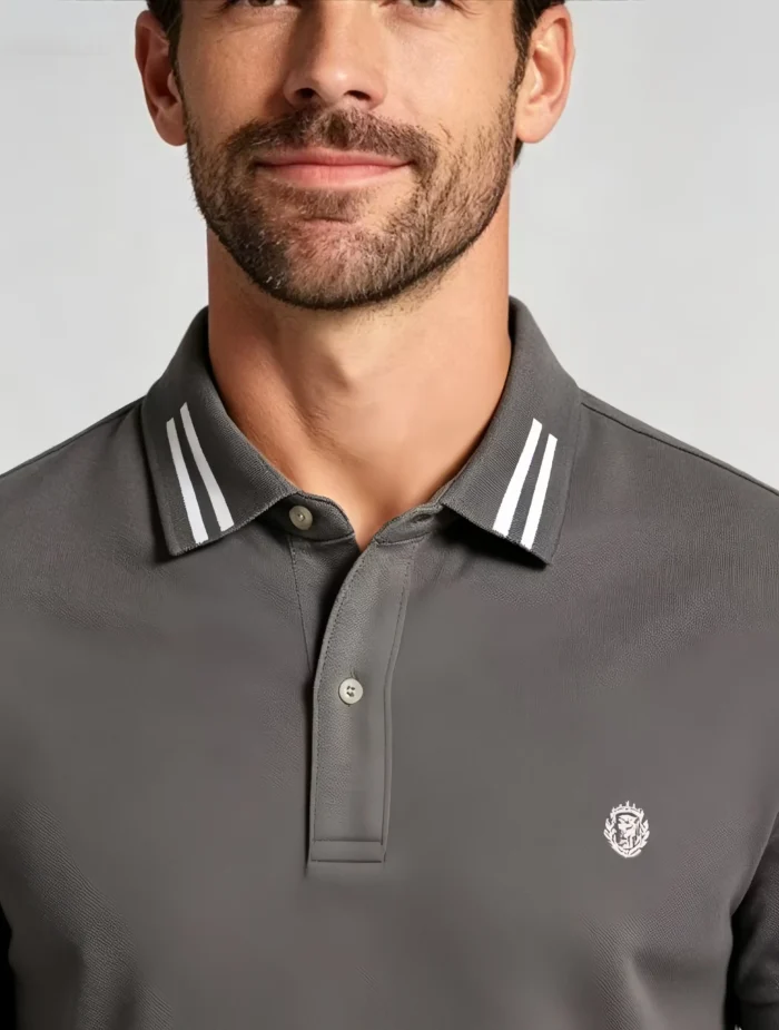 Men's Stretch Sweat Wicking Triple Stripe Trim Embroidered Polo Multi Occasion Travel Summer Top - Image 5