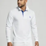 Men's Stretch Breathable Contrast Collar Embroidered Long Sleeve Polo Multi Occasion Spring Travel Daily Top