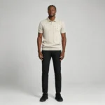 Men's Vertical Hollow Rib Two Button Short Sleeve Knit Polo Summer Business Casual Top - Image 2