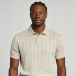 Men's Vertical Hollow Rib Two Button Short Sleeve Knit Polo Summer Business Casual Top - Image 3