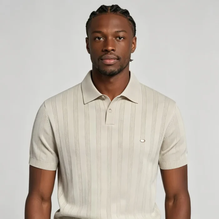 Men's Vertical Hollow Rib Two Button Short Sleeve Knit Polo Summer Business Casual Top - Image 3