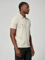 Men's Vertical Hollow Rib Two Button Short Sleeve Knit Polo Summer Business Casual Top