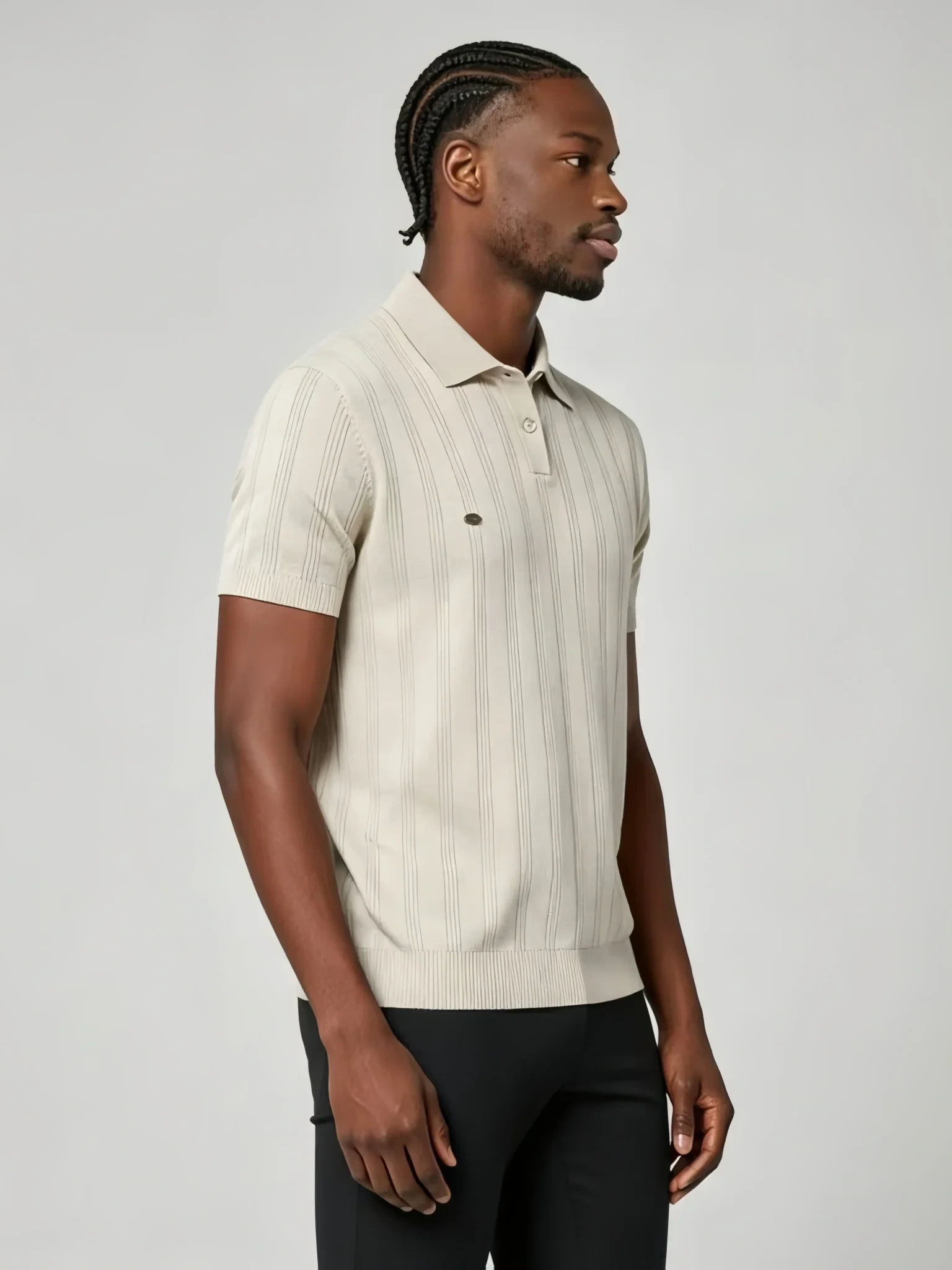 微信图片_20260609122138_564_4-1-2048x2048 Men's Vertical Hollow Rib Two Button Short Sleeve Knit Polo Summer Business Casual Top - Image 1