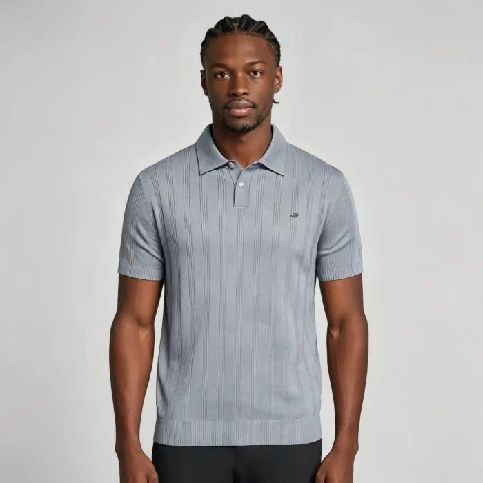 Men's Vertical Hollow Rib Two Button Short Sleeve Knit Polo Summer Business Casual Top - Image 28