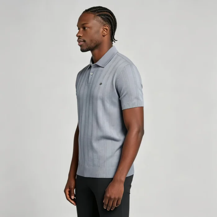 Men's Vertical Hollow Rib Two Button Short Sleeve Knit Polo Summer Business Casual Top - Image 27