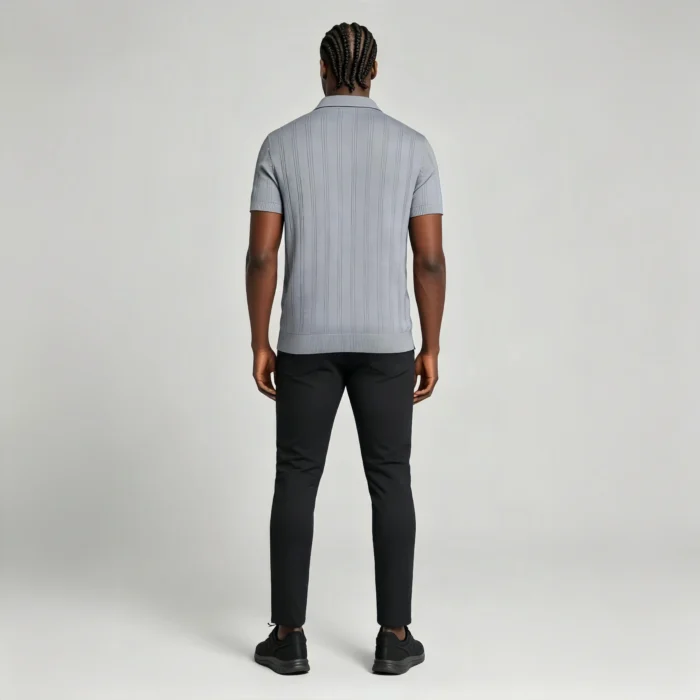 Men's Vertical Hollow Rib Two Button Short Sleeve Knit Polo Summer Business Casual Top - Image 26