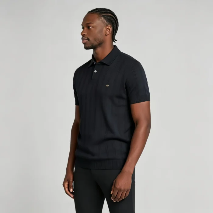 Men's Vertical Hollow Rib Two Button Short Sleeve Knit Polo Summer Business Casual Top - Image 23