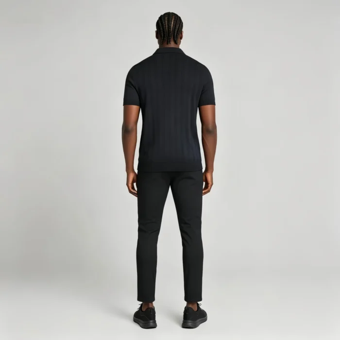 Men's Vertical Hollow Rib Two Button Short Sleeve Knit Polo Summer Business Casual Top - Image 22