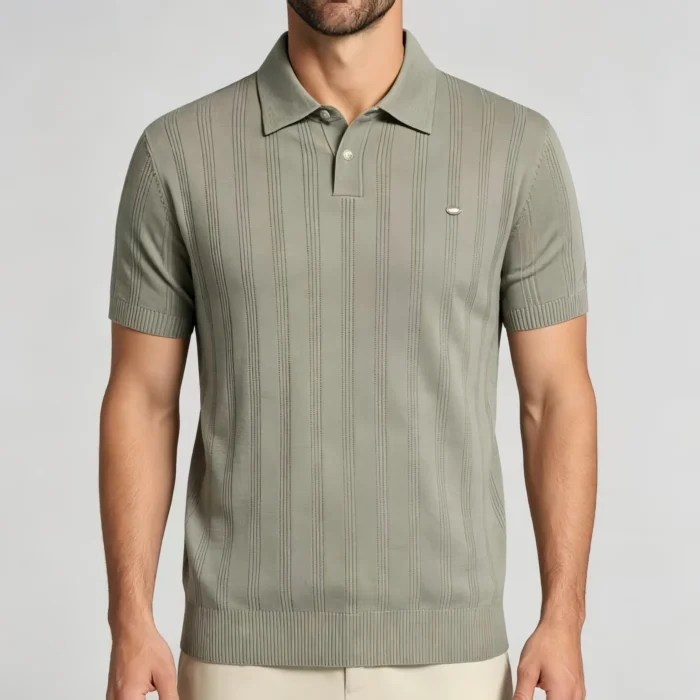 Men's Vertical Hollow Rib Two Button Short Sleeve Knit Polo Summer Business Casual Top - Image 20