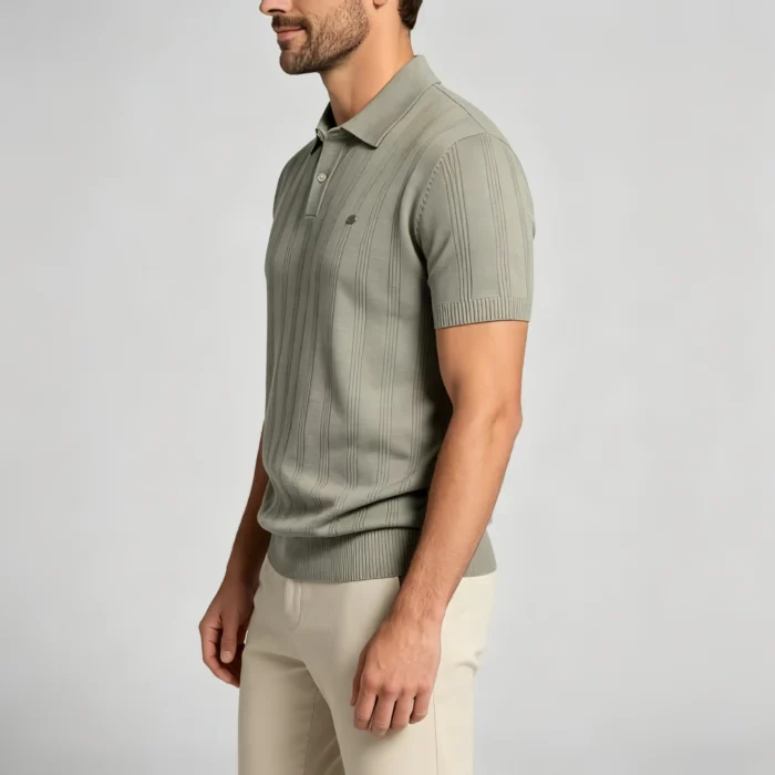 Men's Vertical Hollow Rib Two Button Short Sleeve Knit Polo Summer Business Casual Top - Image 19