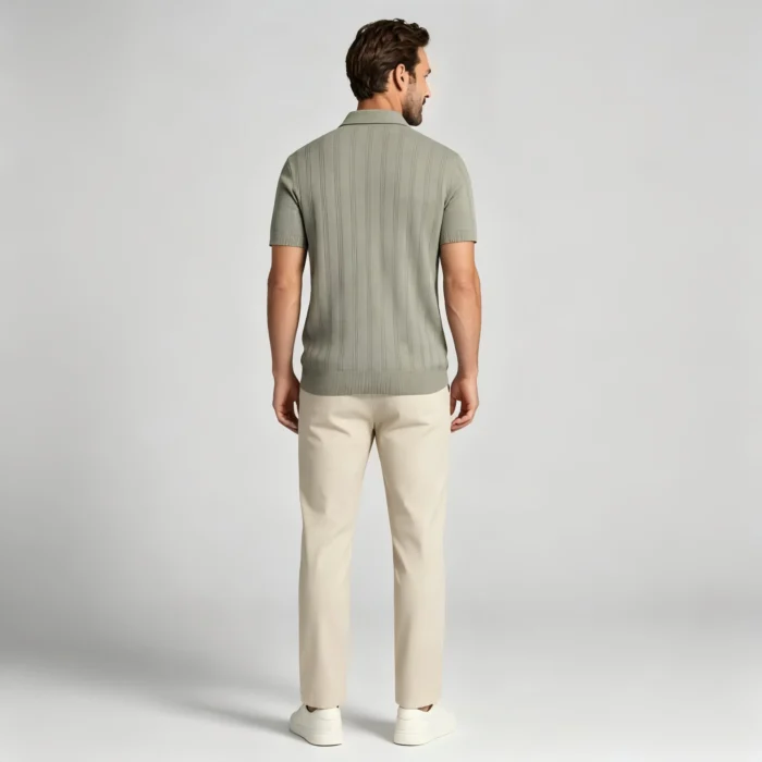 Men's Vertical Hollow Rib Two Button Short Sleeve Knit Polo Summer Business Casual Top - Image 18