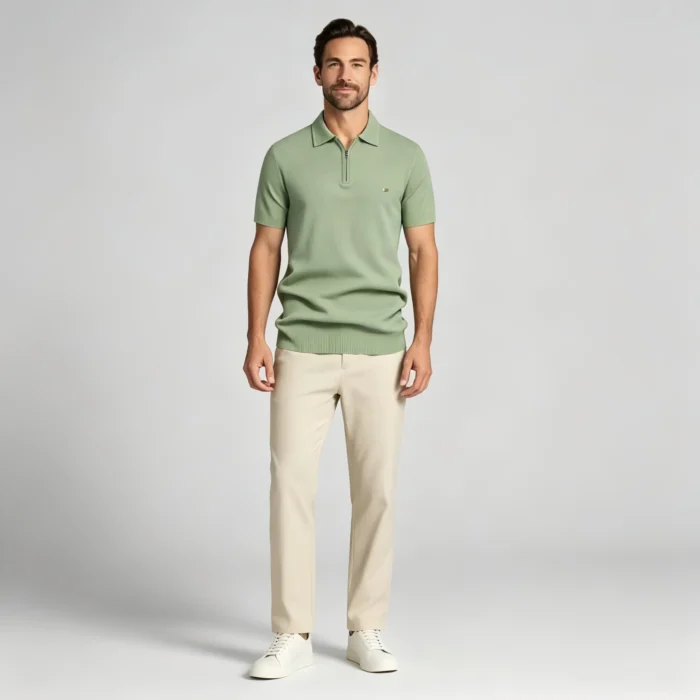 Men's Vertical Hollow Rib Two Button Short Sleeve Knit Polo Summer Business Casual Top - Image 17