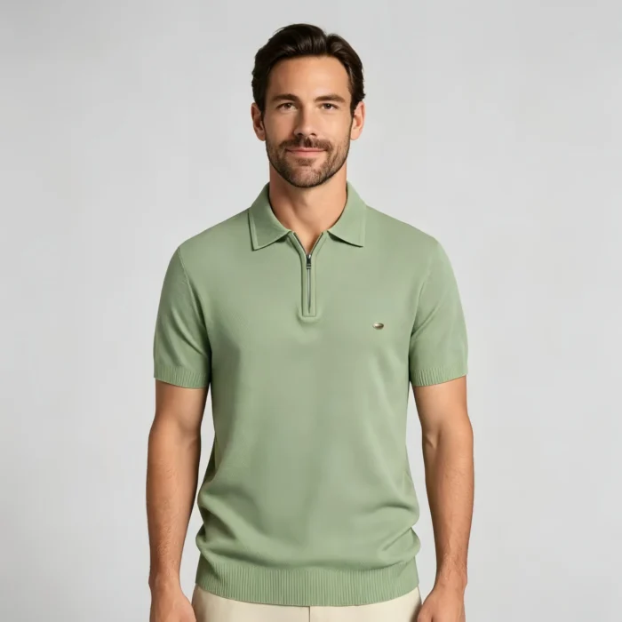 Men's Vertical Hollow Rib Two Button Short Sleeve Knit Polo Summer Business Casual Top - Image 16
