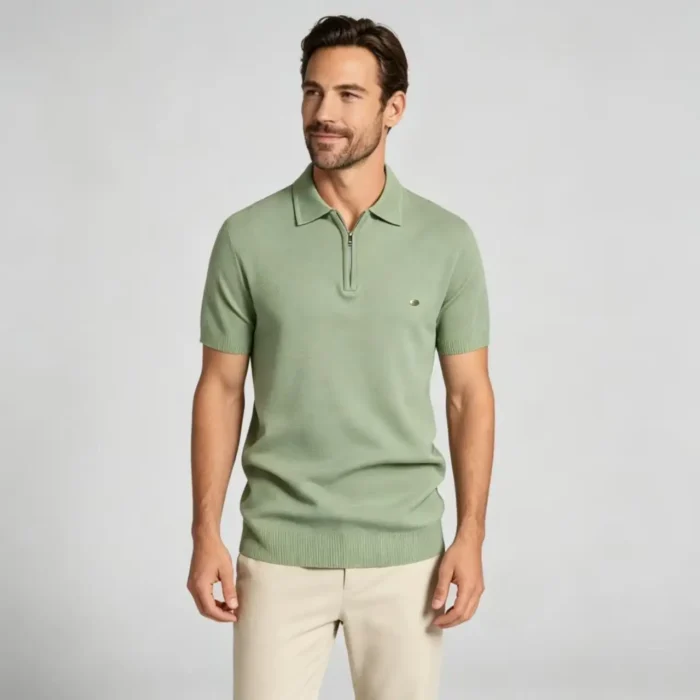 Men's Vertical Hollow Rib Two Button Short Sleeve Knit Polo Summer Business Casual Top - Image 15
