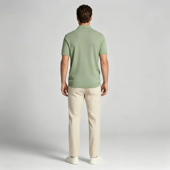 Men's Vertical Hollow Rib Two Button Short Sleeve Knit Polo Summer Business Casual Top - Image 14