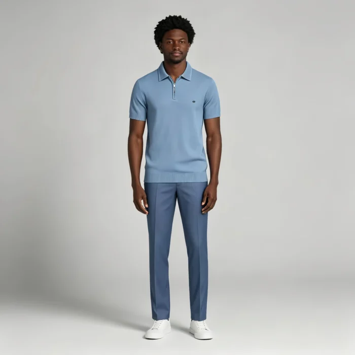Men's Vertical Hollow Rib Two Button Short Sleeve Knit Polo Summer Business Casual Top - Image 13