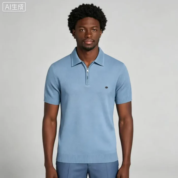 Men's Vertical Hollow Rib Two Button Short Sleeve Knit Polo Summer Business Casual Top - Image 12