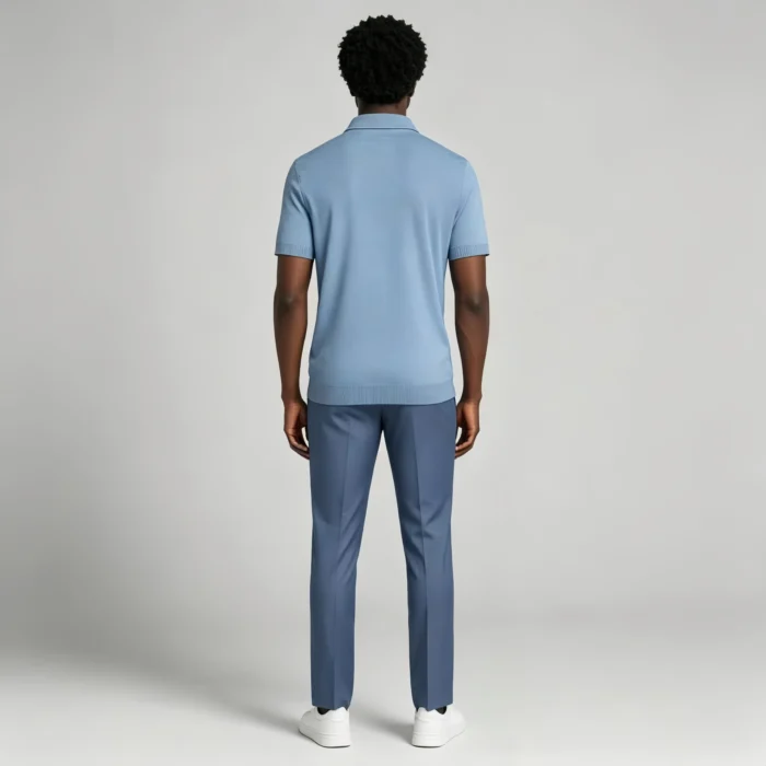 Men's Vertical Hollow Rib Two Button Short Sleeve Knit Polo Summer Business Casual Top - Image 10
