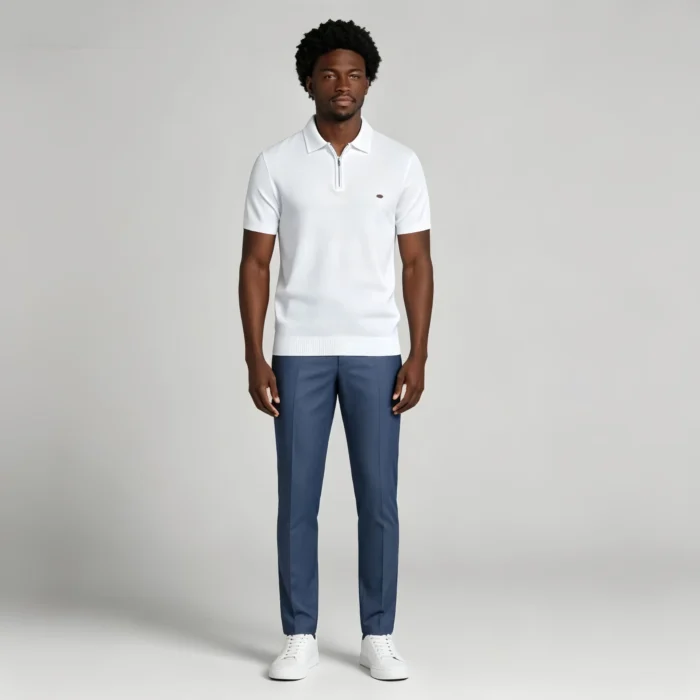 Men's Vertical Hollow Rib Two Button Short Sleeve Knit Polo Summer Business Casual Top - Image 9
