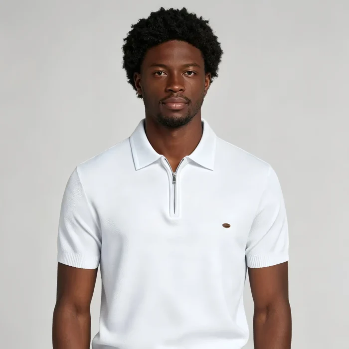 Men's Vertical Hollow Rib Two Button Short Sleeve Knit Polo Summer Business Casual Top - Image 8