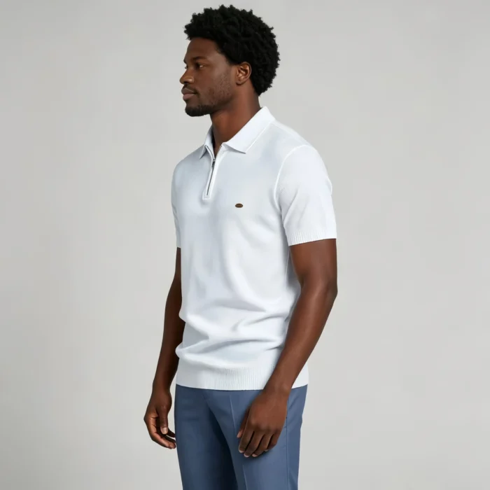 Men's Vertical Hollow Rib Two Button Short Sleeve Knit Polo Summer Business Casual Top - Image 7