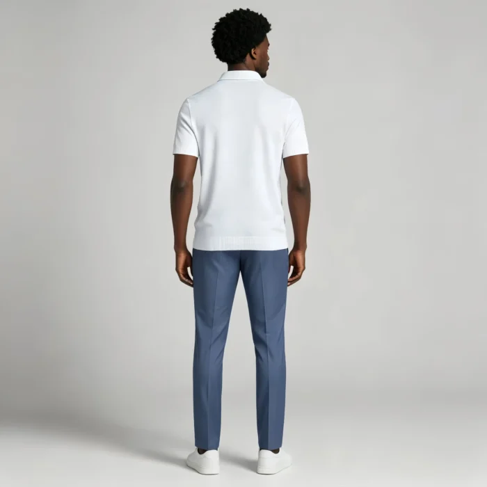 Men's Vertical Hollow Rib Two Button Short Sleeve Knit Polo Summer Business Casual Top - Image 6