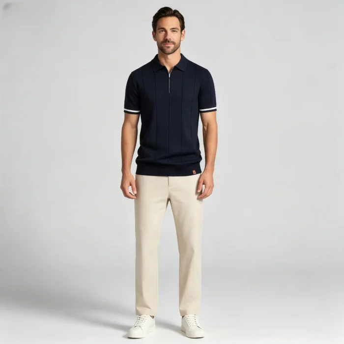 Men's Half Zip Rib Knit Polo - Image 65