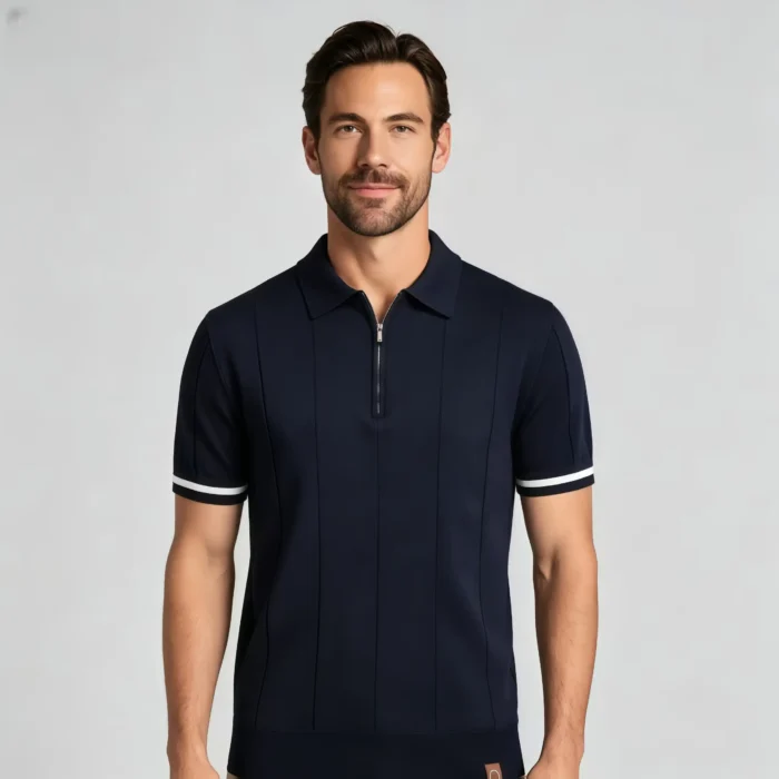 Men's Half Zip Rib Knit Polo - Image 64