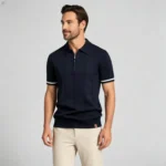 Men's Half Zip Rib Knit Polo - Image 63