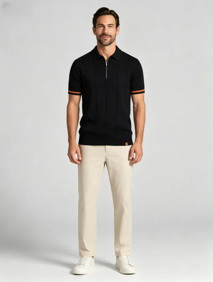 Men's Half Zip Rib Knit Polo - Image 61