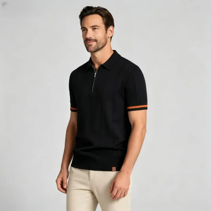 Men's Half Zip Rib Knit Polo - Image 59