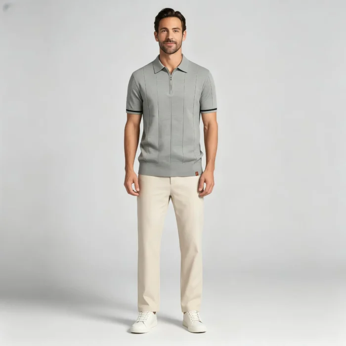Men's Half Zip Rib Knit Polo - Image 57