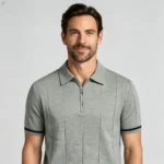 Men's Half Zip Rib Knit Polo - Image 56